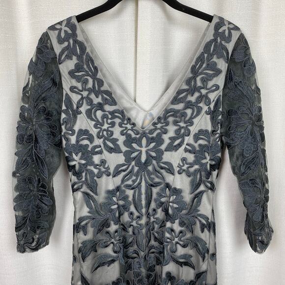 Sue Wong Nocturne Grey Ribbon Embroidered Sheath Cocktail Dress Sz.2 - Picture 9 of 14